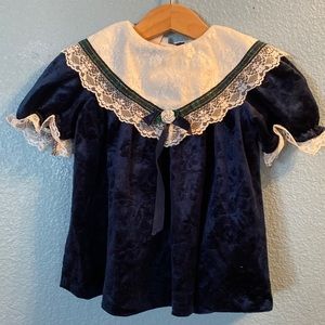 Vintage Violet  Rose & Company blue embossed velour  baby‎ formal bibbed dress